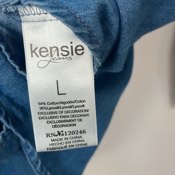 Kensie Jeans denim top with black tie around neck sizeL - Picture 10 of 10